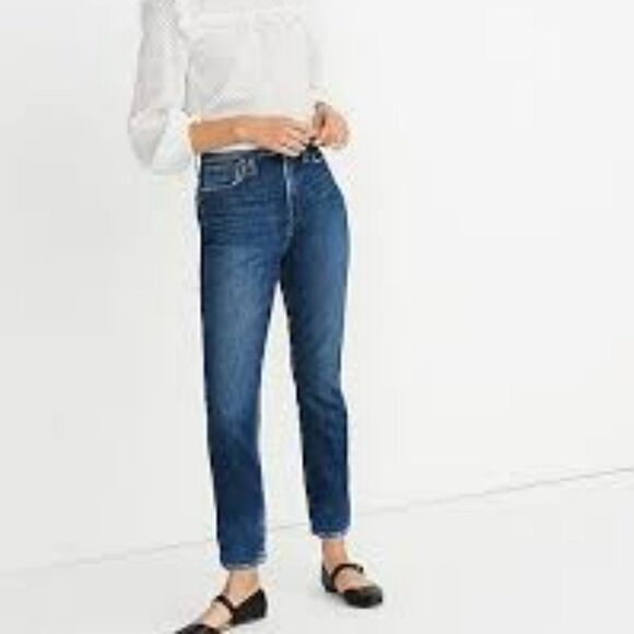 LIKE NEW MADEWELL THE HIGH RISE SLIM BOYJEAN IN MEDIUM WASH NO DISTRESSING 26T - Picture 1 of 9